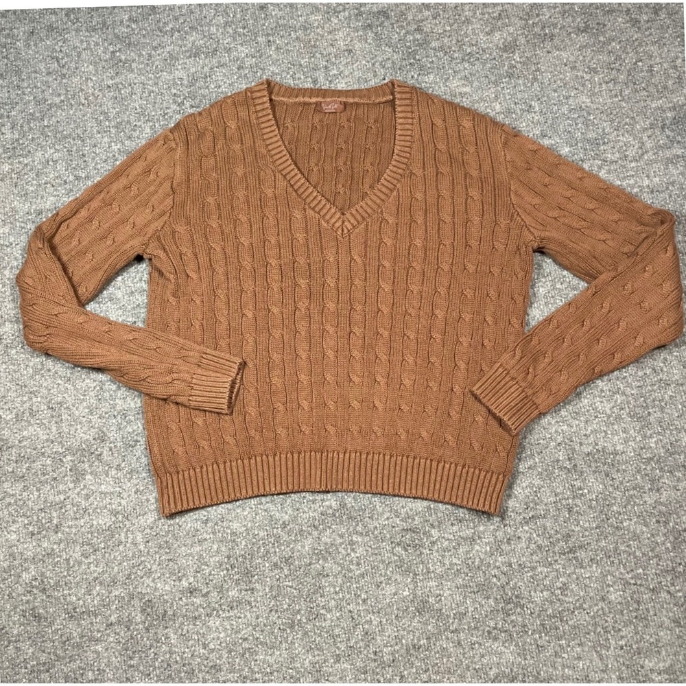 John Galt Brandy Melville VNeck Cable Knit Ida Sweater Cotton Blend One‎ Size